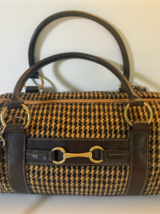 Carryland America Handbags - Vintage Houndstooth Hobo Satchel in Brown and Tan with Brass Accents